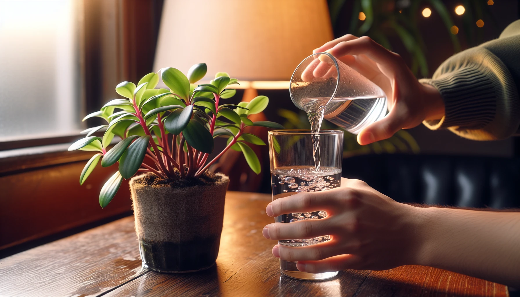 Reusing water from drinking glasses for plants